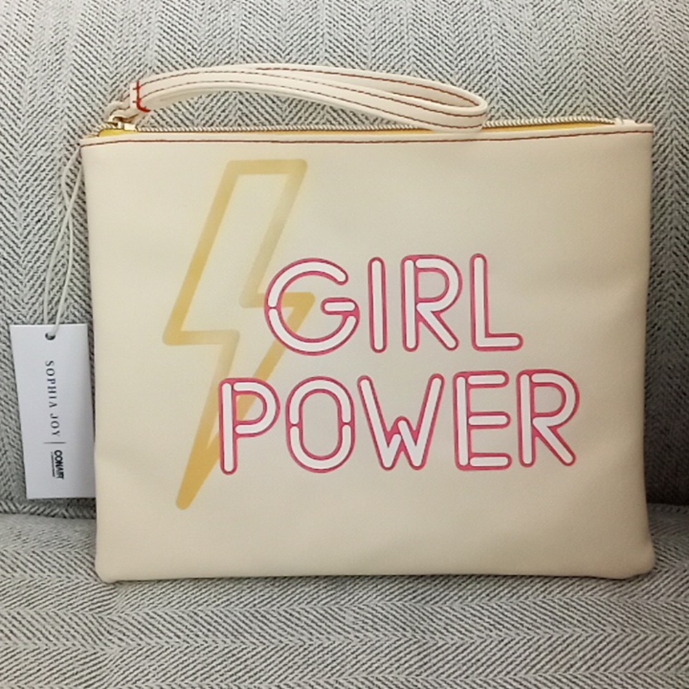 2/$15 Sophia Joy girl power conair cosmetic bag yellow new makeup bag